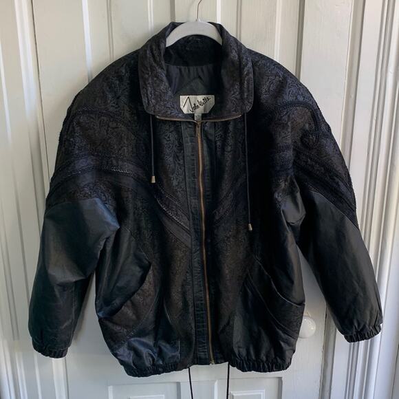 John Weitz Vintage 90s Embellished Leather Jacket - Picture 2 of 9